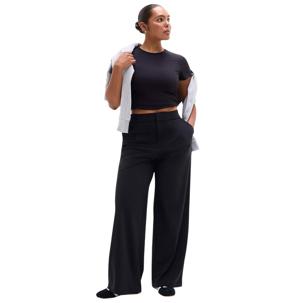 Athleta Black Pinnacle High Rise Wide Leg Trouser Pants Size 12